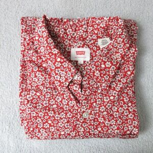 Levi's Mens Red Floral Skull Print Long Sleeve Button Down Shirt